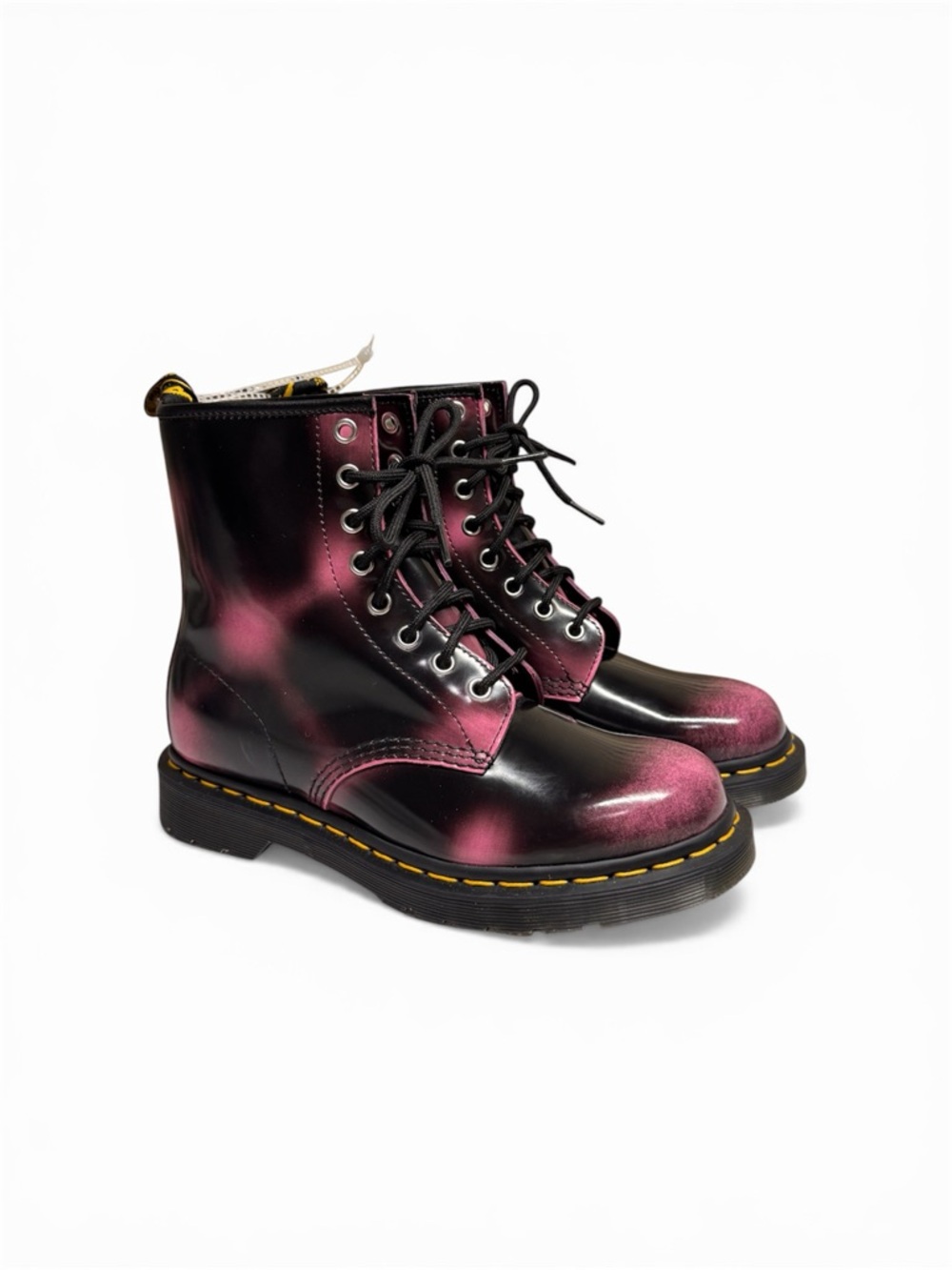 Dr. Martens Black and Pink Lace-Up Combat Boots - Women's